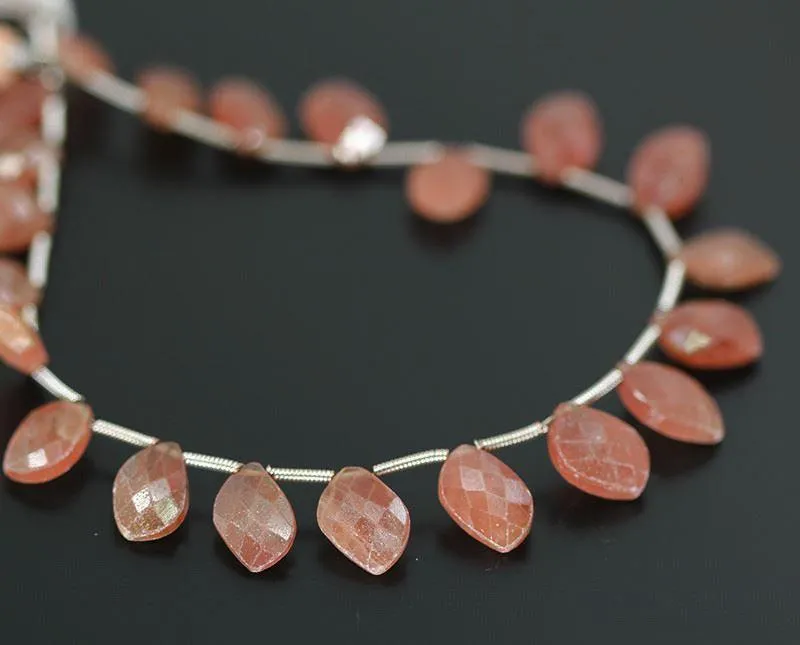 Pink Sapphire Gem Faceted Fancy Briolette Mango Drop Beads Strand 10mm 11mm 4"