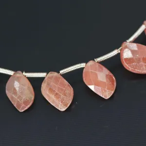 Pink Sapphire Gem Faceted Fancy Briolette Mango Drop Beads Strand 10mm 11mm 4"