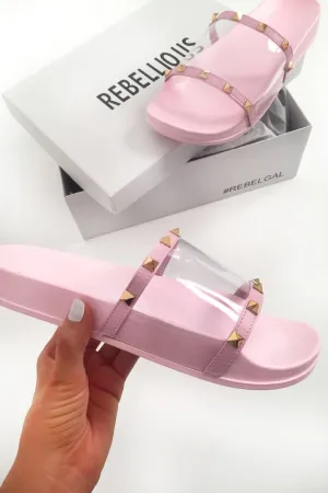 Pink Studded Clear Sliders - Libertee