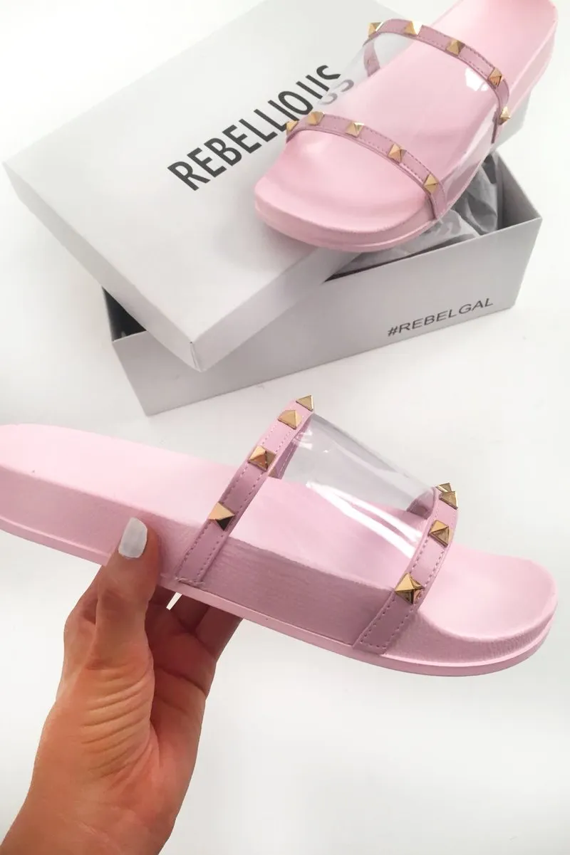 Pink Studded Clear Sliders - Libertee
