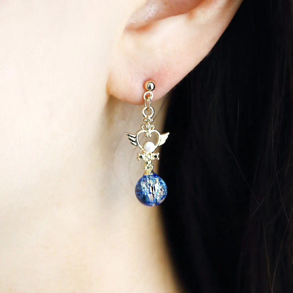 Planet  and Heart Mismatched Drop Earrings