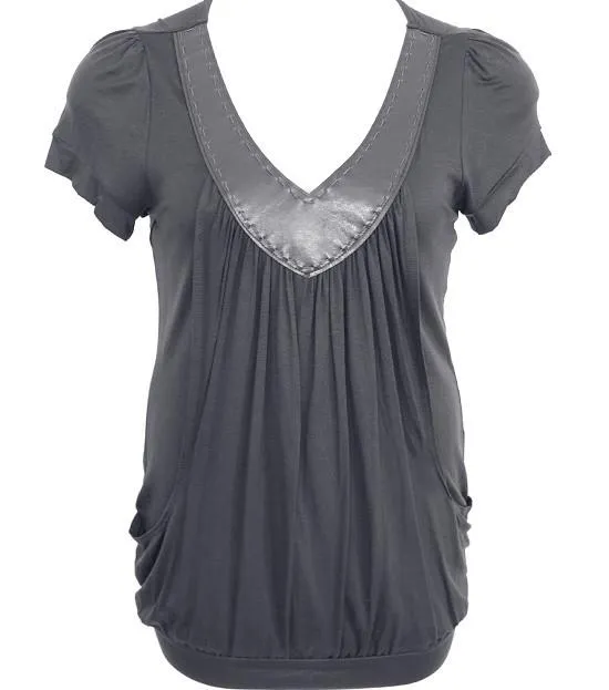 Plus Size V Collar Layered Loose Grey Top