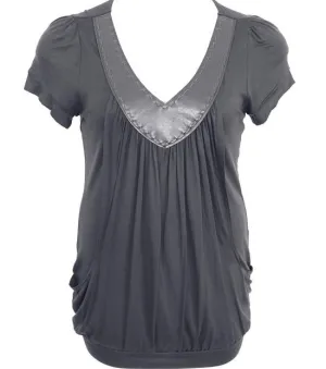 Plus Size V Collar Layered Loose Grey Top