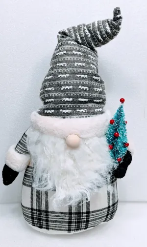 Plush Black/White Santa Holding Christmas Tree