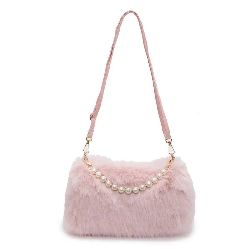 Plush Pearl Chain Shoulder Bag – Chic & Versatile for Autumn and Winter