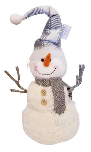 Plush White Snowman with Tall Grey Hat & Grey Scarf 18"
