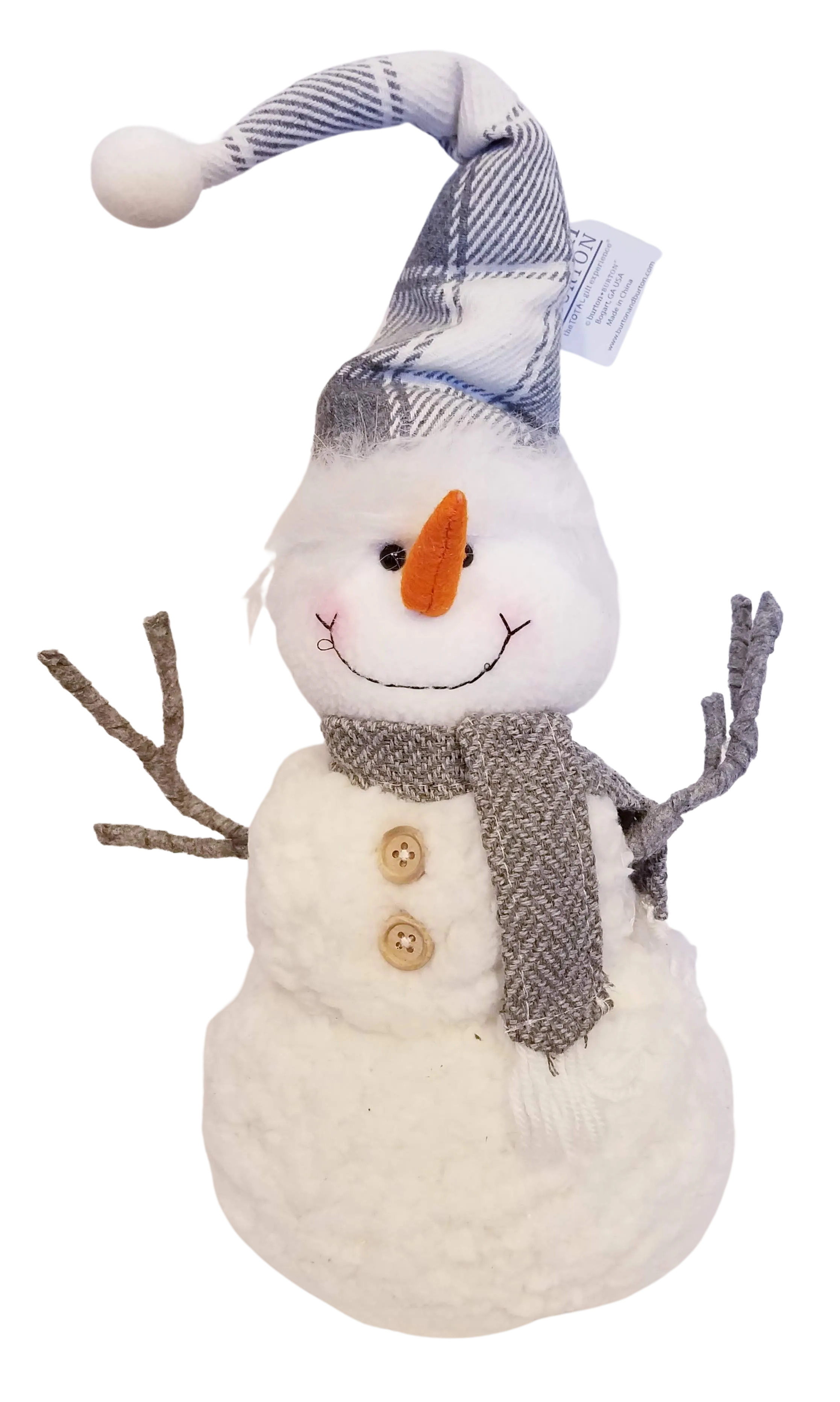 Plush White Snowman with Tall Grey Hat & Grey Scarf 18"