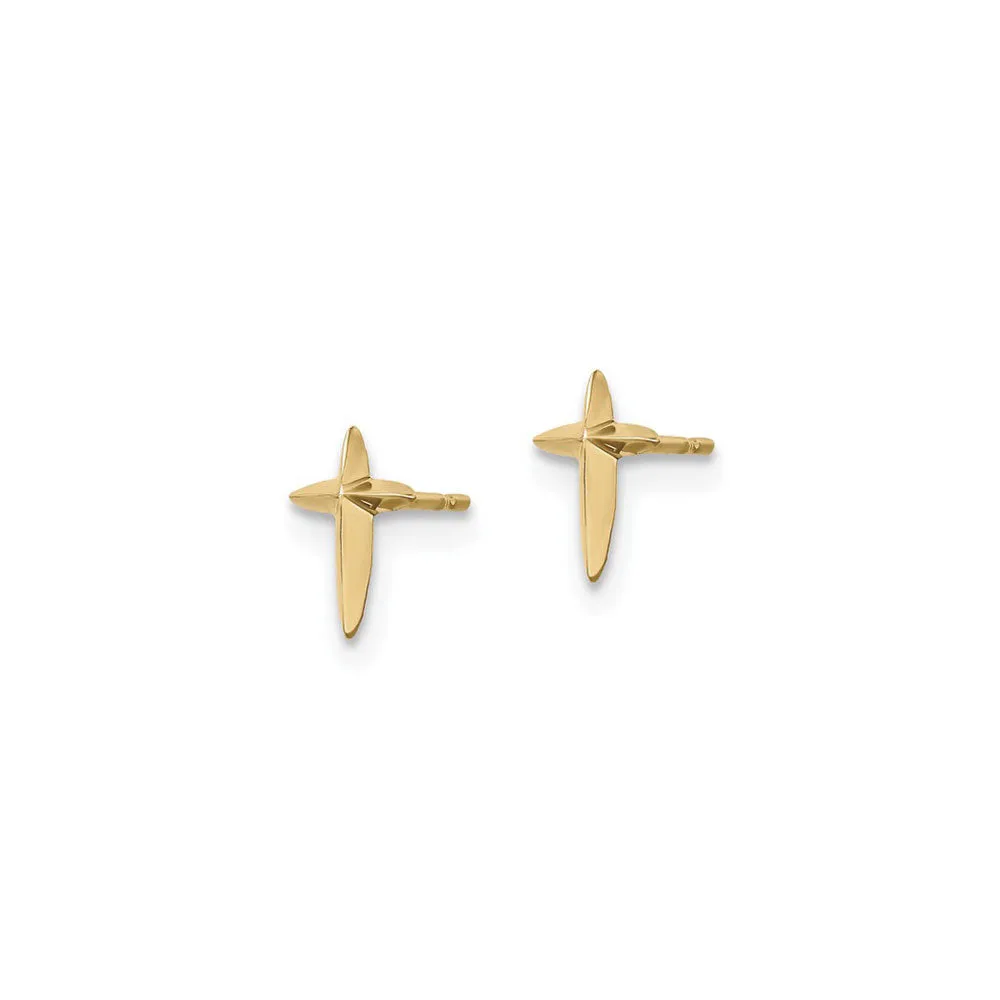 Pointy Cross Friction Stud Earrings (14K)