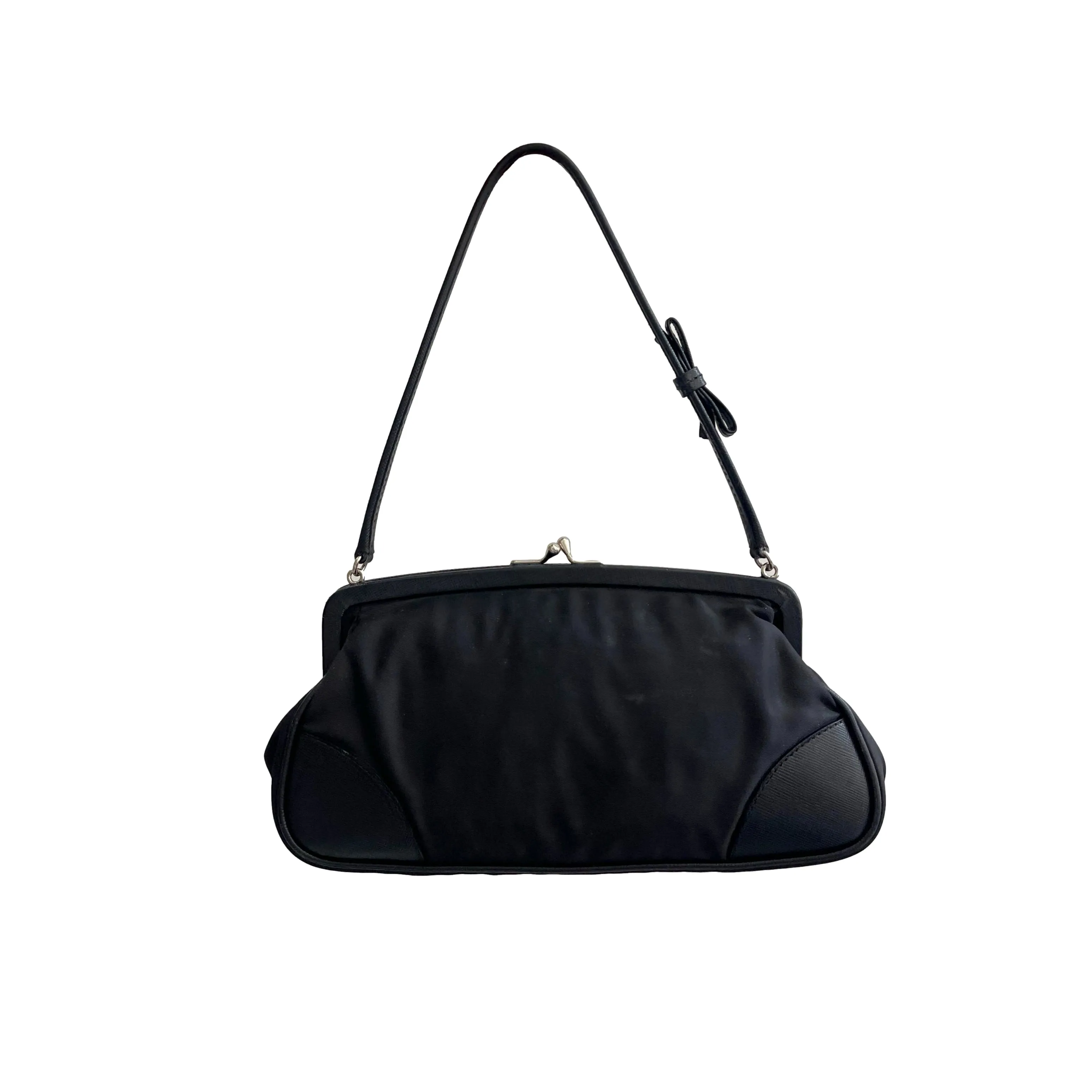 Prada Black Nylon Kiss Lock Shoulder Bag