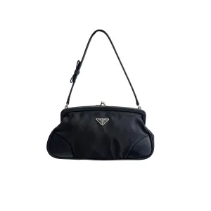 Prada Black Nylon Kiss Lock Shoulder Bag