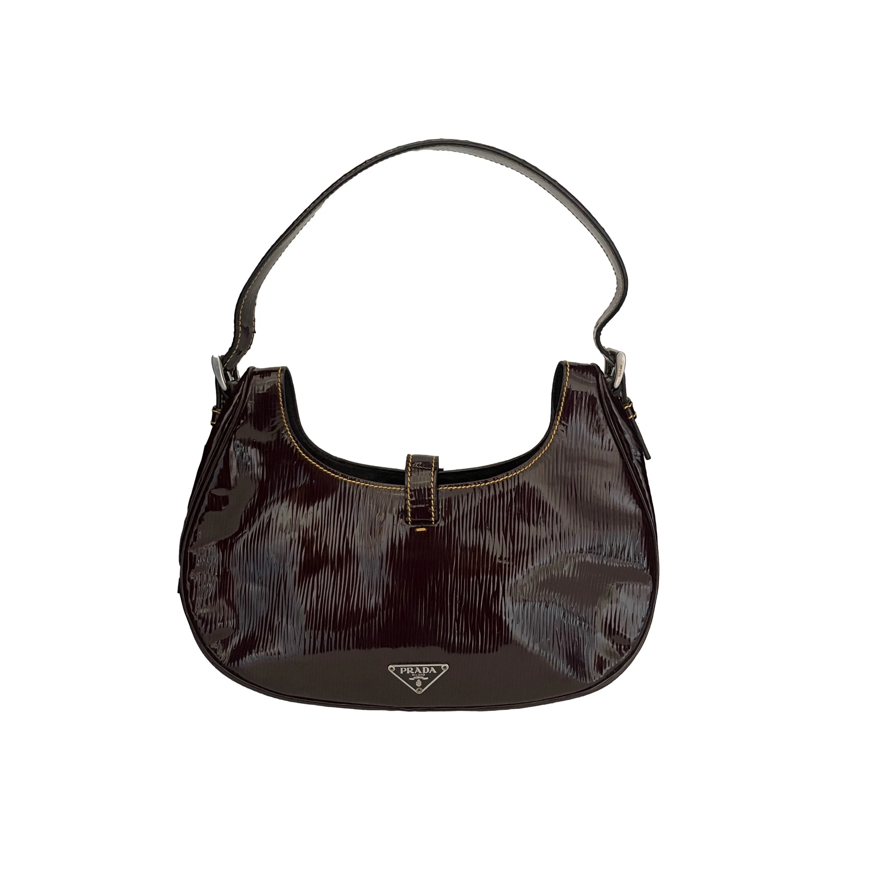 Prada Brown Patent Leather Shoulder Bag