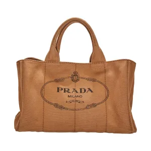 Prada Camel Jumbo Logo Canapa Tote