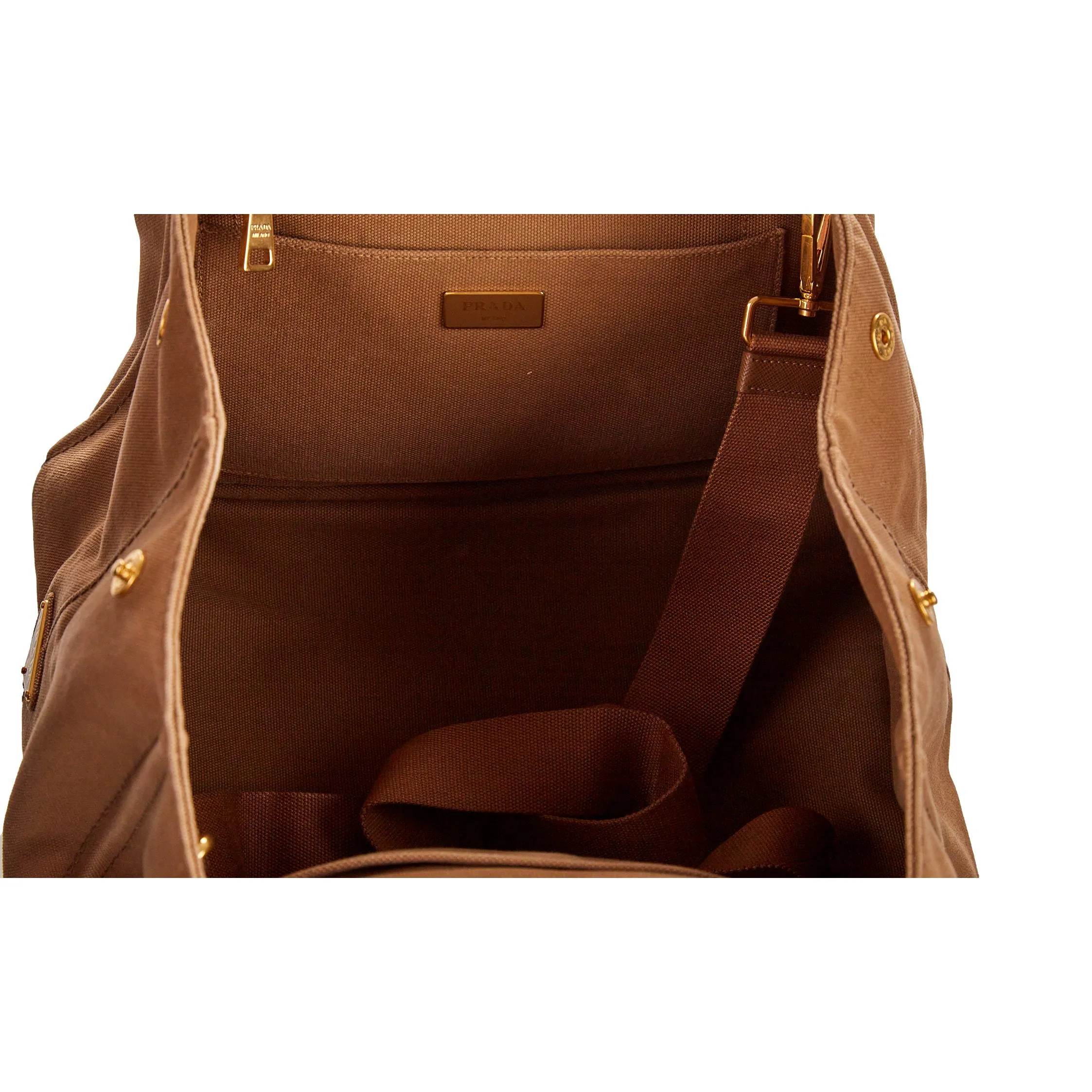 Prada Camel Jumbo Logo Canapa Tote