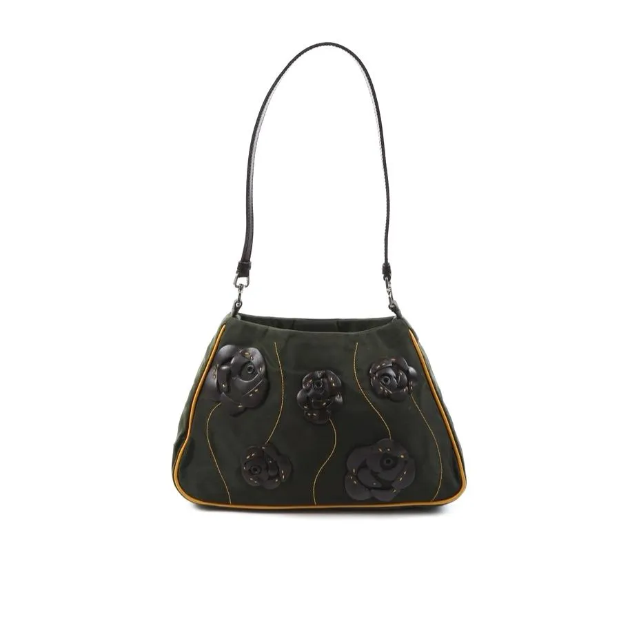 Prada Green Floral Nylon Shoulder Bag