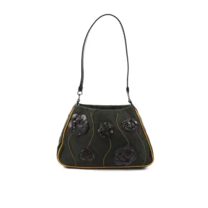 Prada Green Floral Nylon Shoulder Bag