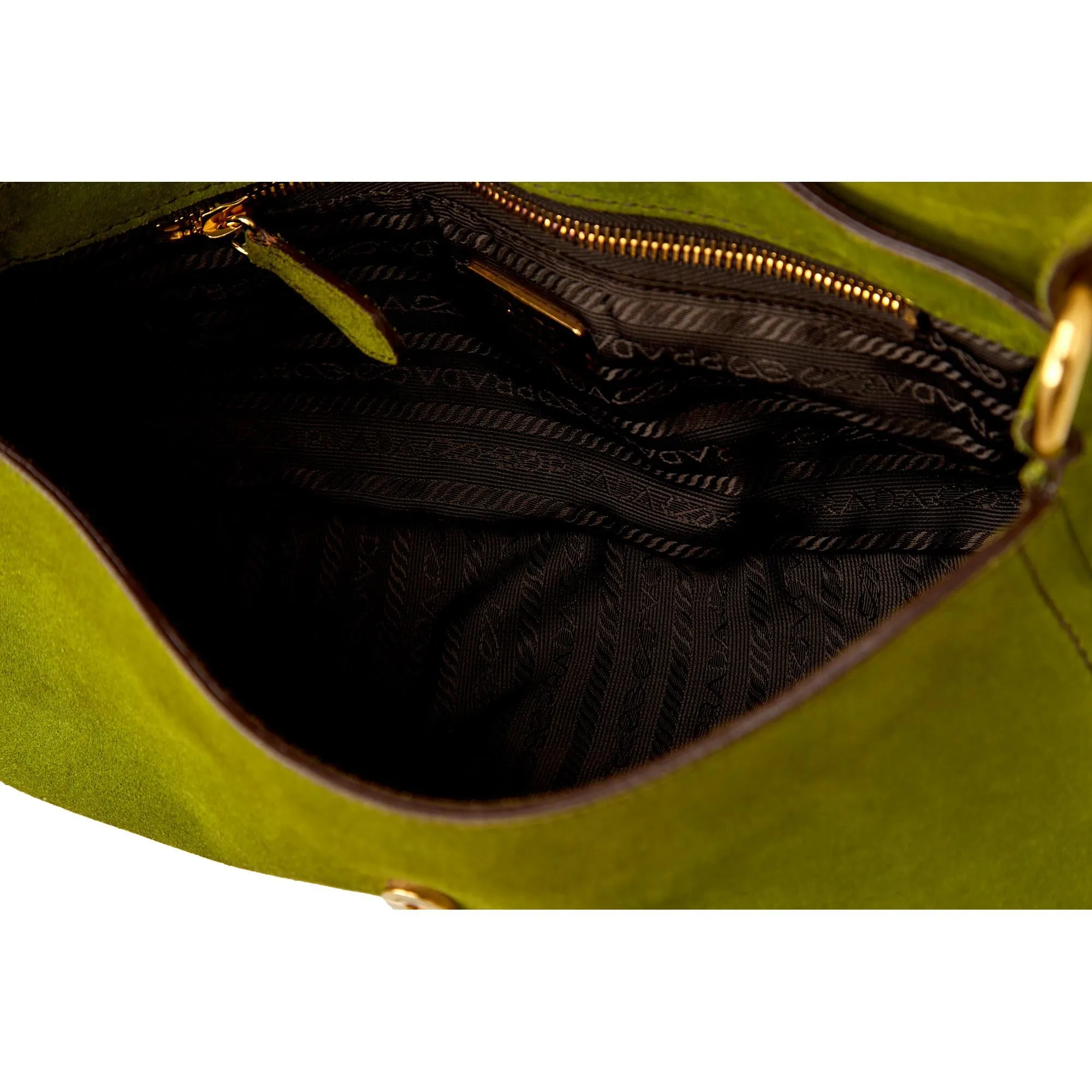 Prada Green Suede Logo Shoulder Bag
