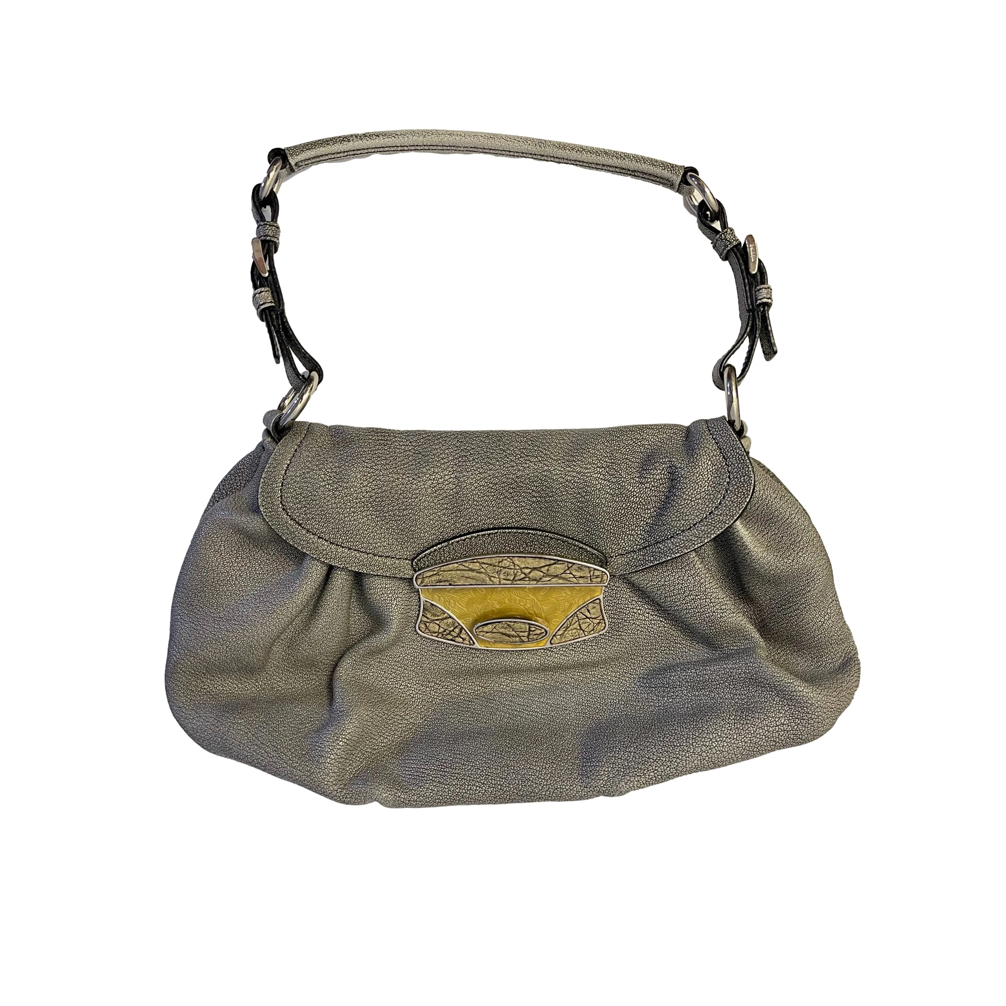 Prada Grey Leather Shoulder Bag