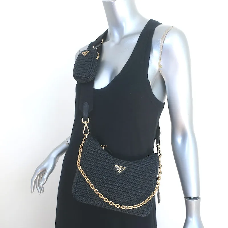 Prada Re-Edition 2005 Crochet Raffia Crossbody Black Small Shoulder Bag NEW