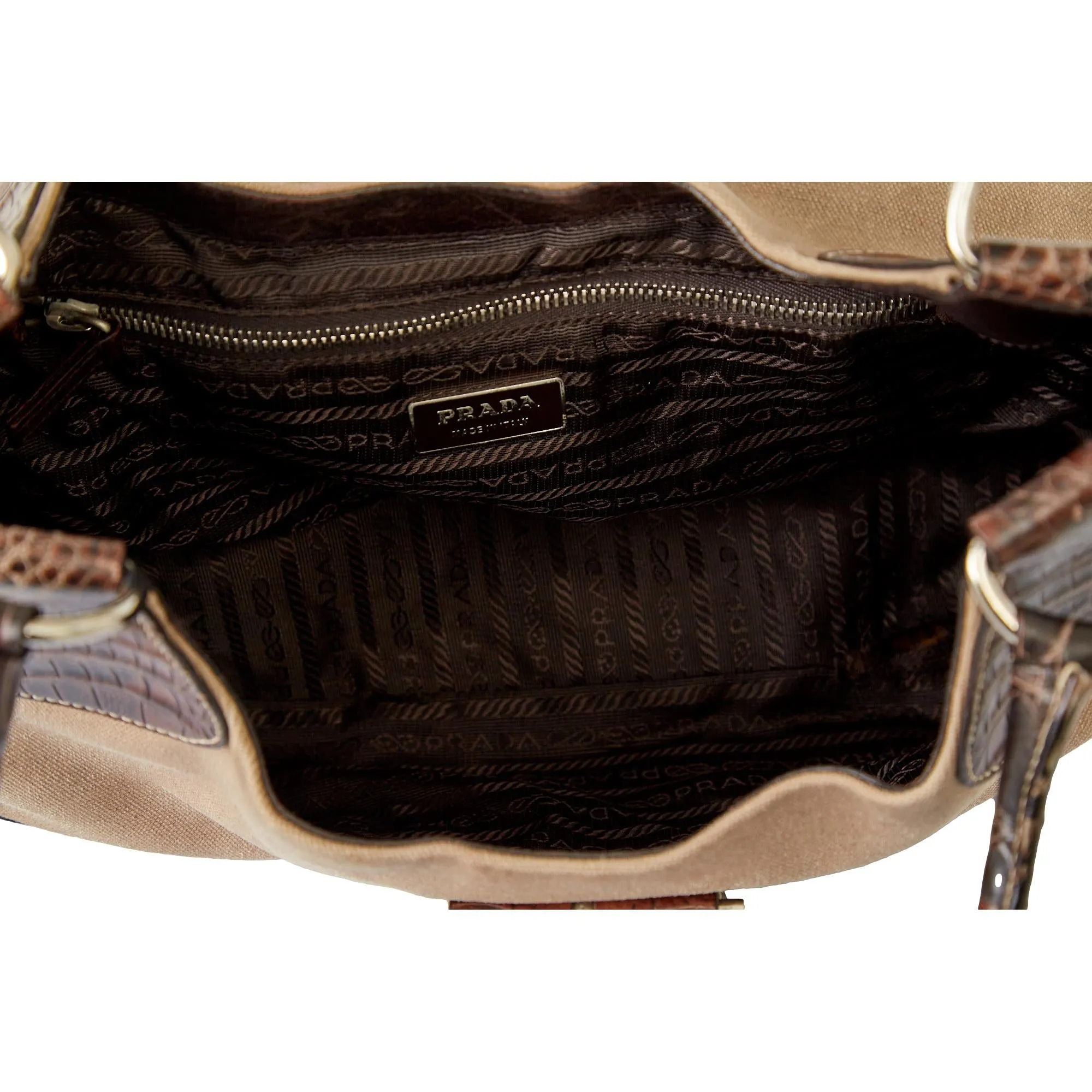 Prada Tan Croc Embossed Shoulder Bag