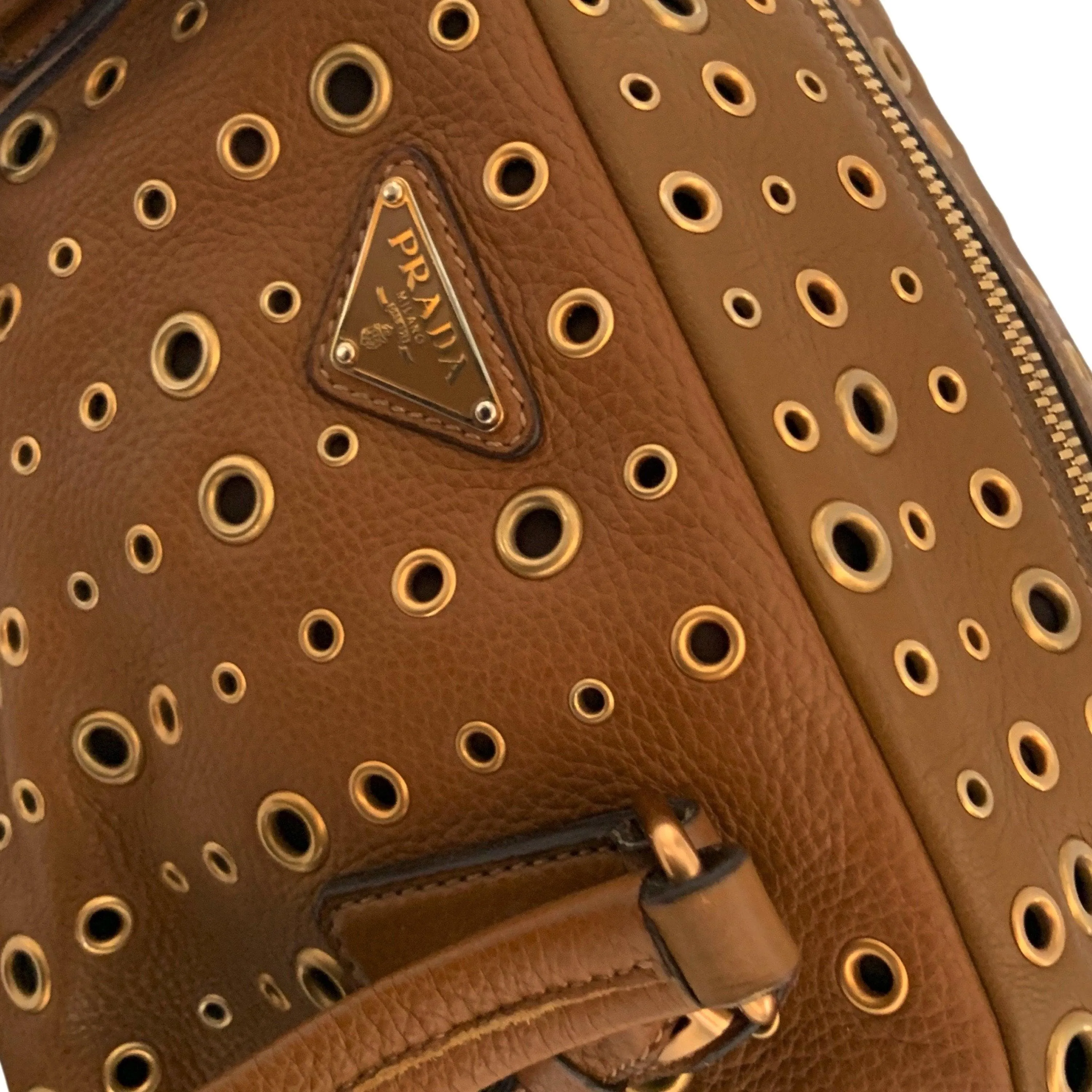 Prada Tan Grommet Shoulder Bag