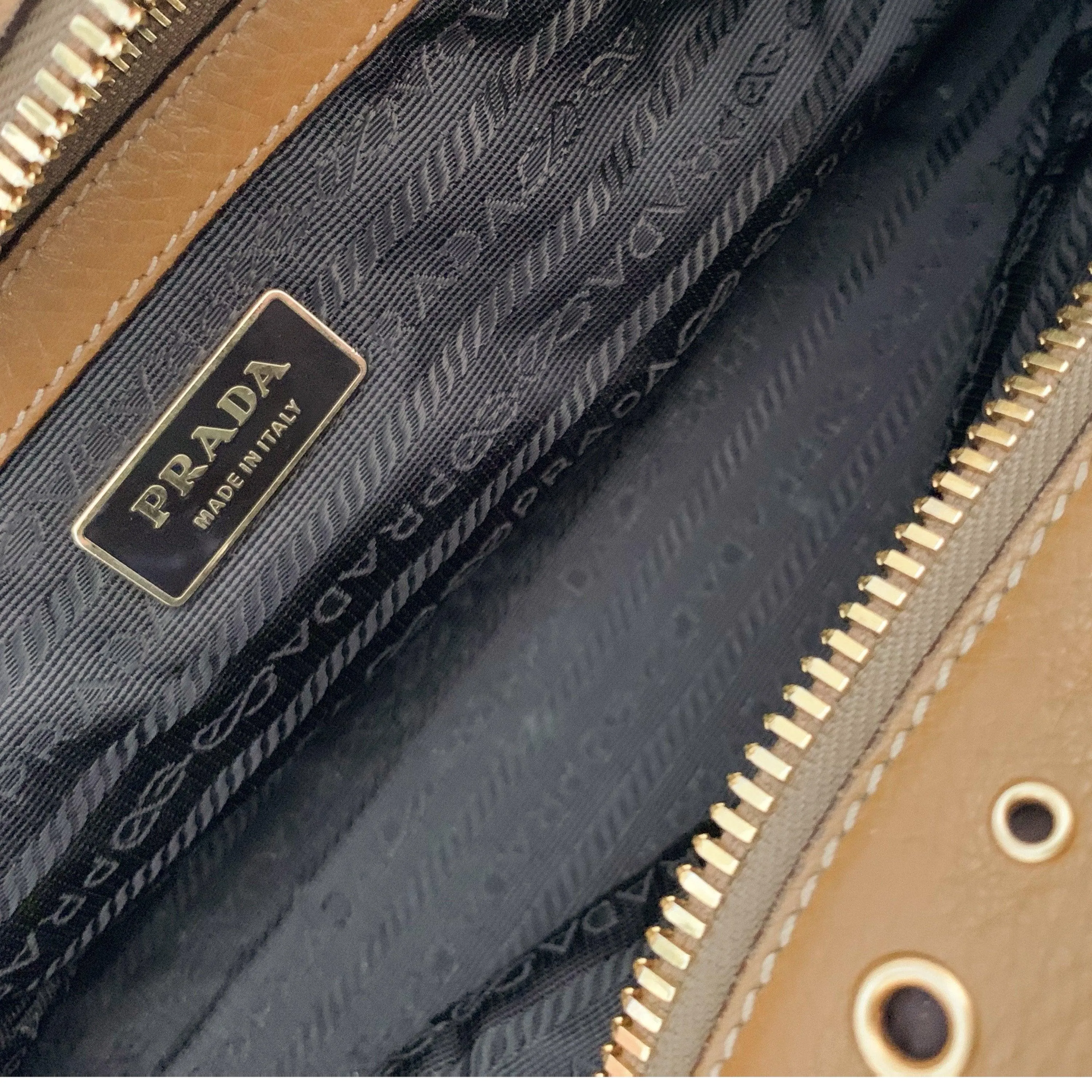 Prada Tan Grommet Shoulder Bag