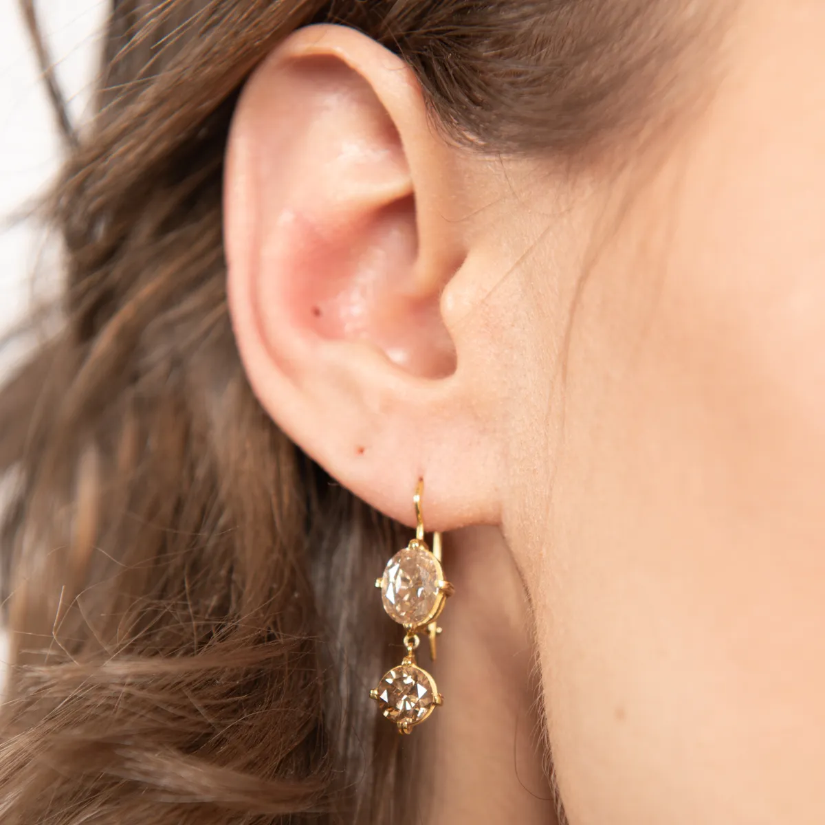 Pre-Owned Fancy Light Brown Diamond Drop Earrings
