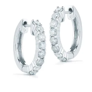 Prong Set Huggies Made In 14K White Gold