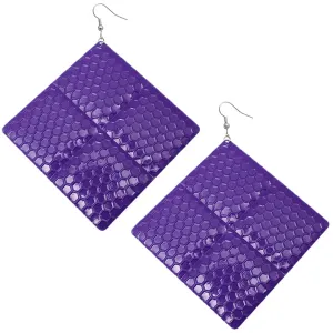 Purple Oversized Hammered Honeycomb Pyramid Earrings