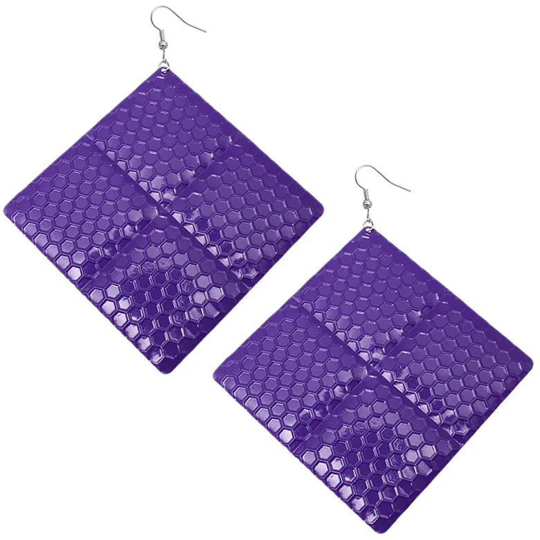 Purple Oversized Hammered Honeycomb Pyramid Earrings