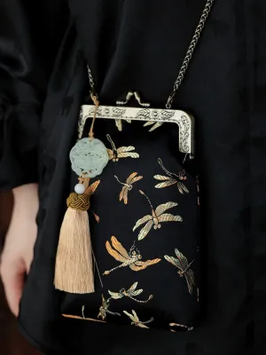 Qing Ting 蜻蜓 Dragonfly Jade Brocade Phone Purse