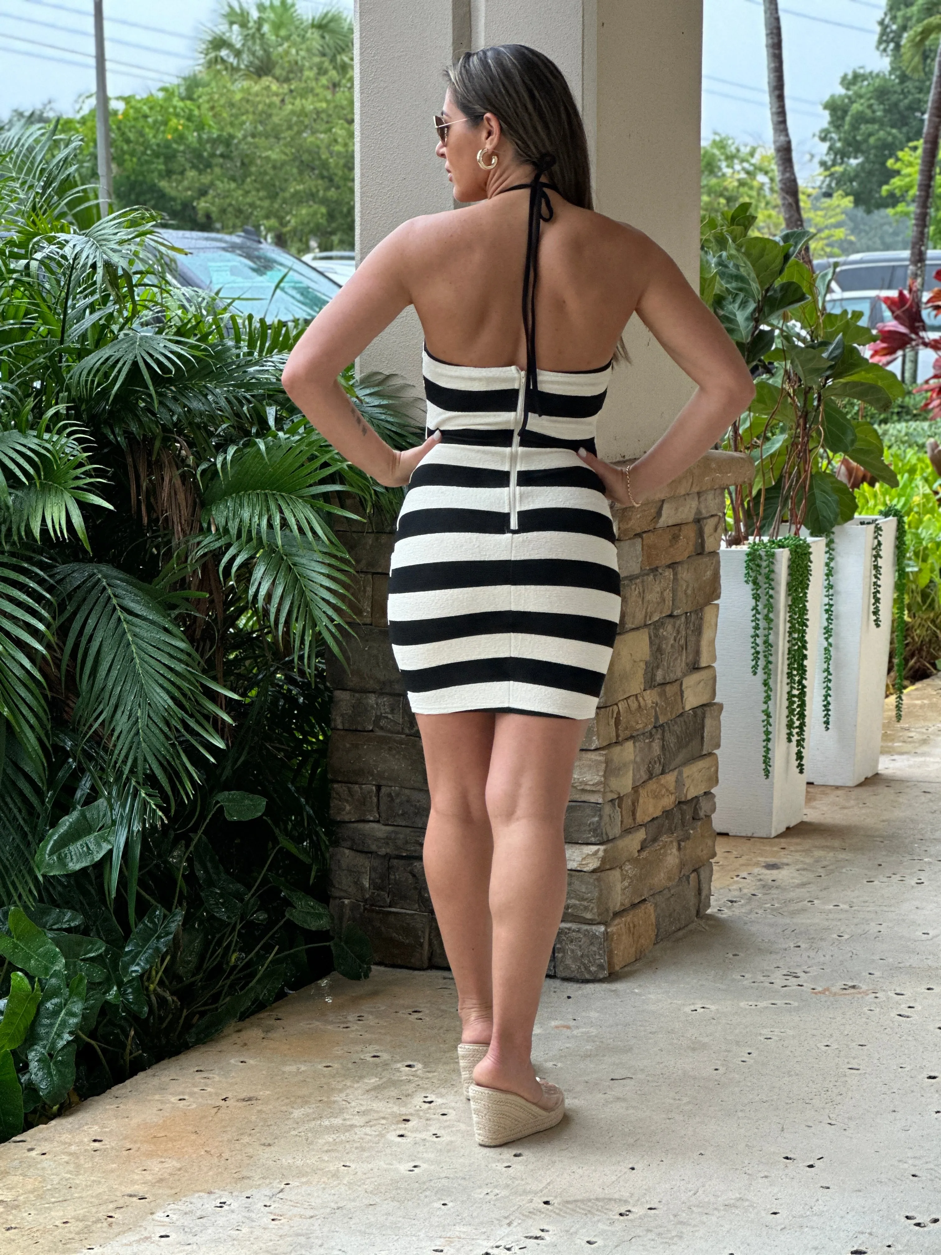 "Belle" Halter Striped Knit Mini Dress