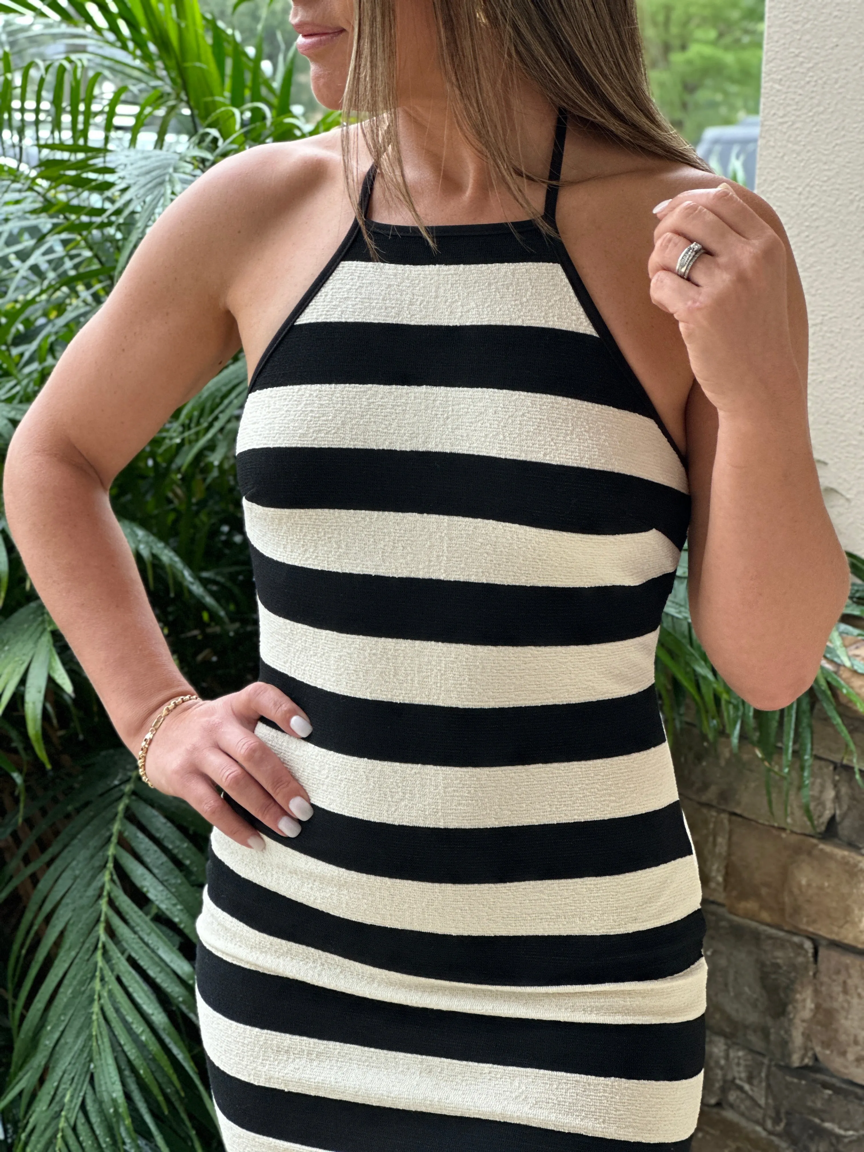 "Belle" Halter Striped Knit Mini Dress