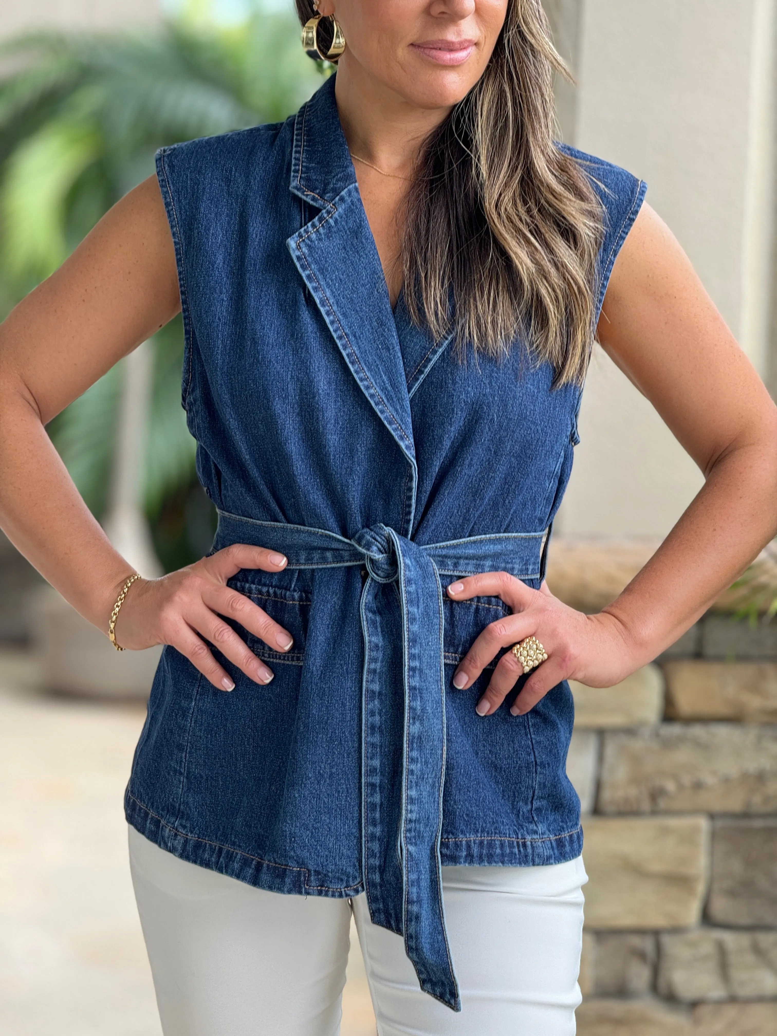 "Guada" Denim Belted Vest