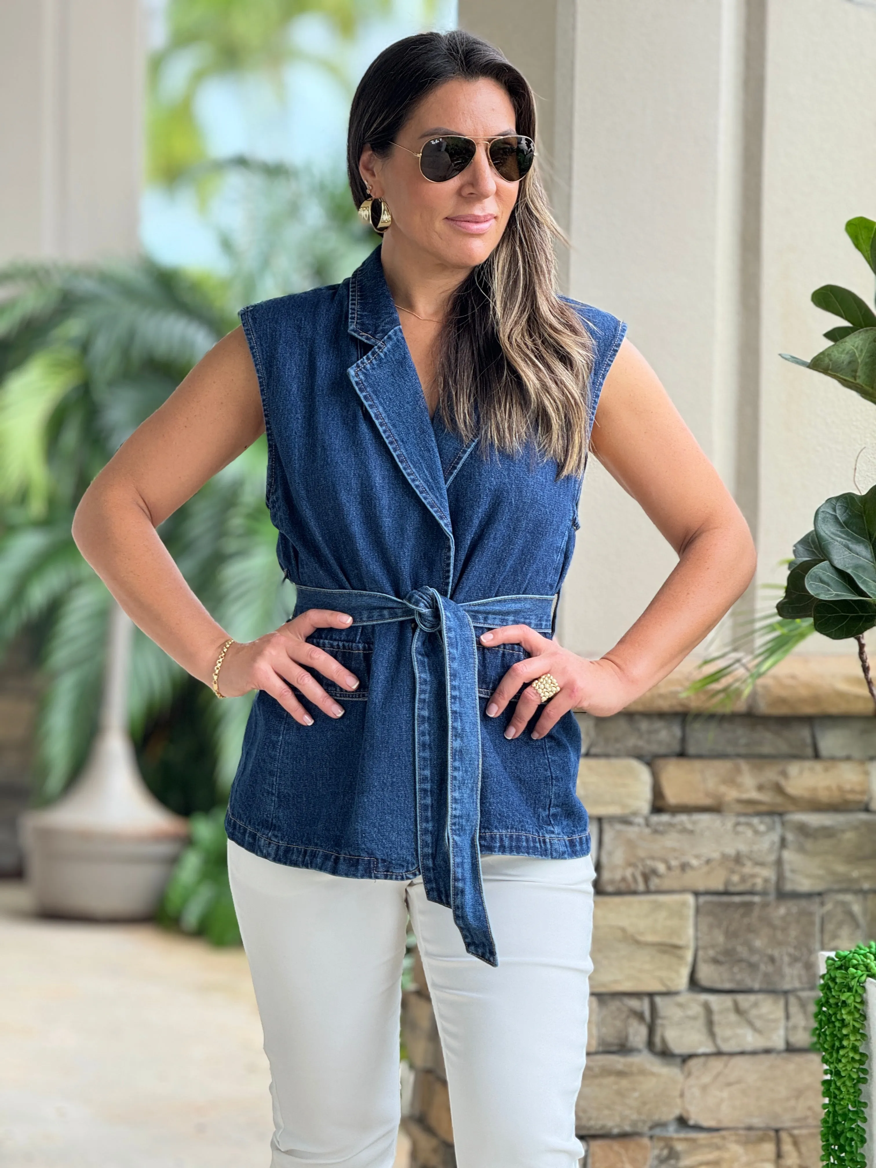 "Guada" Denim Belted Vest