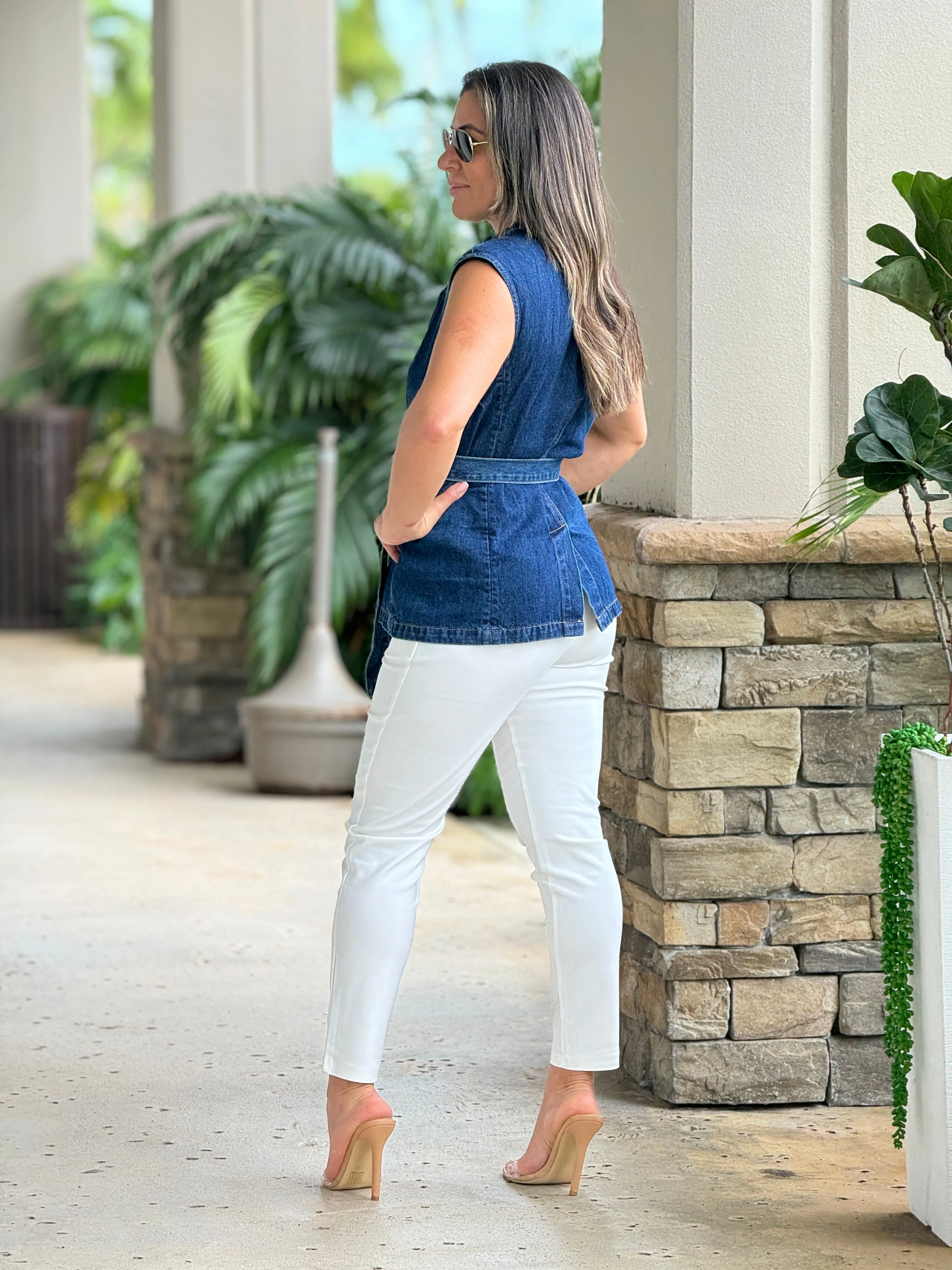 "Guada" Denim Belted Vest
