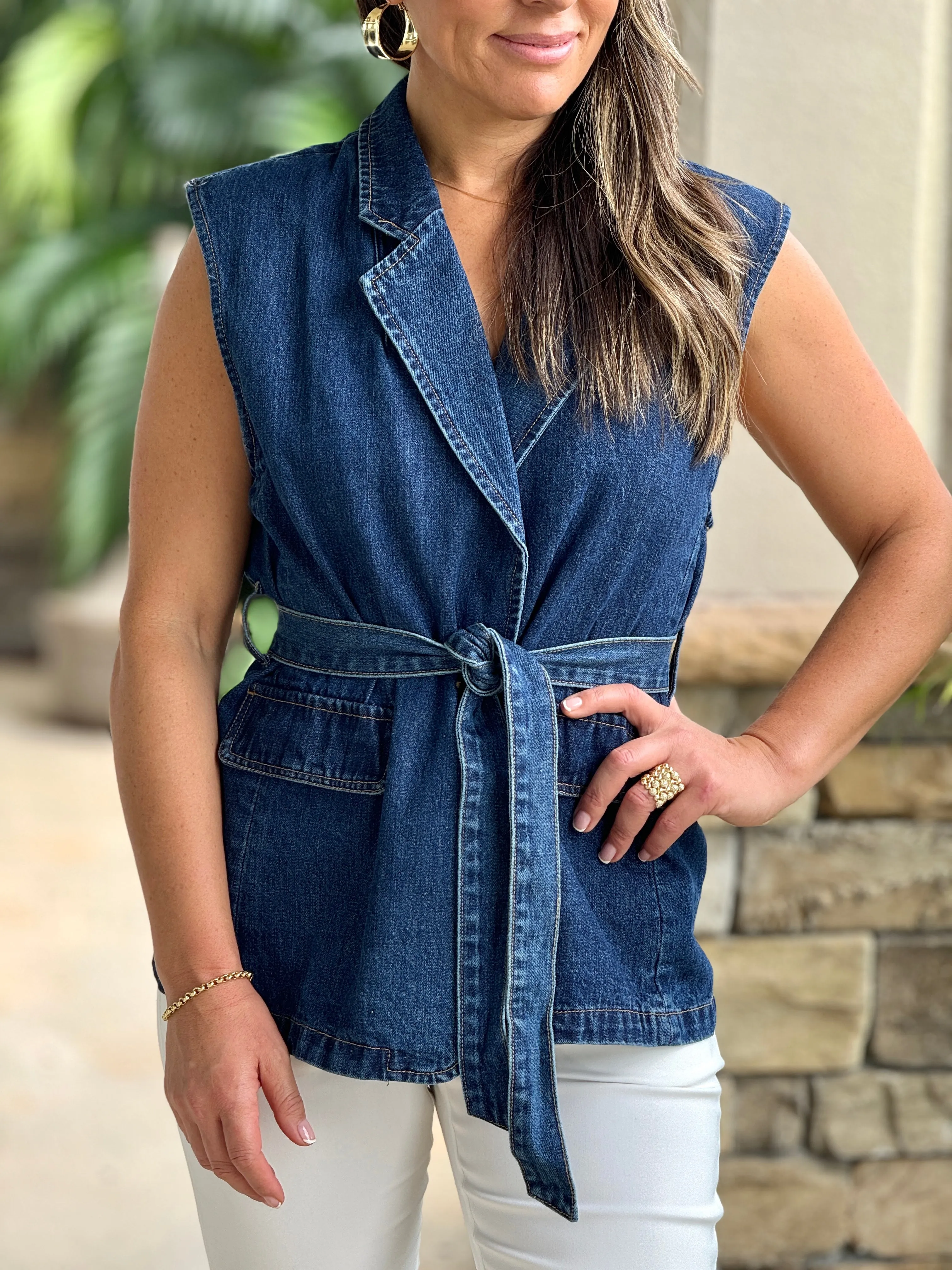 "Guada" Denim Belted Vest