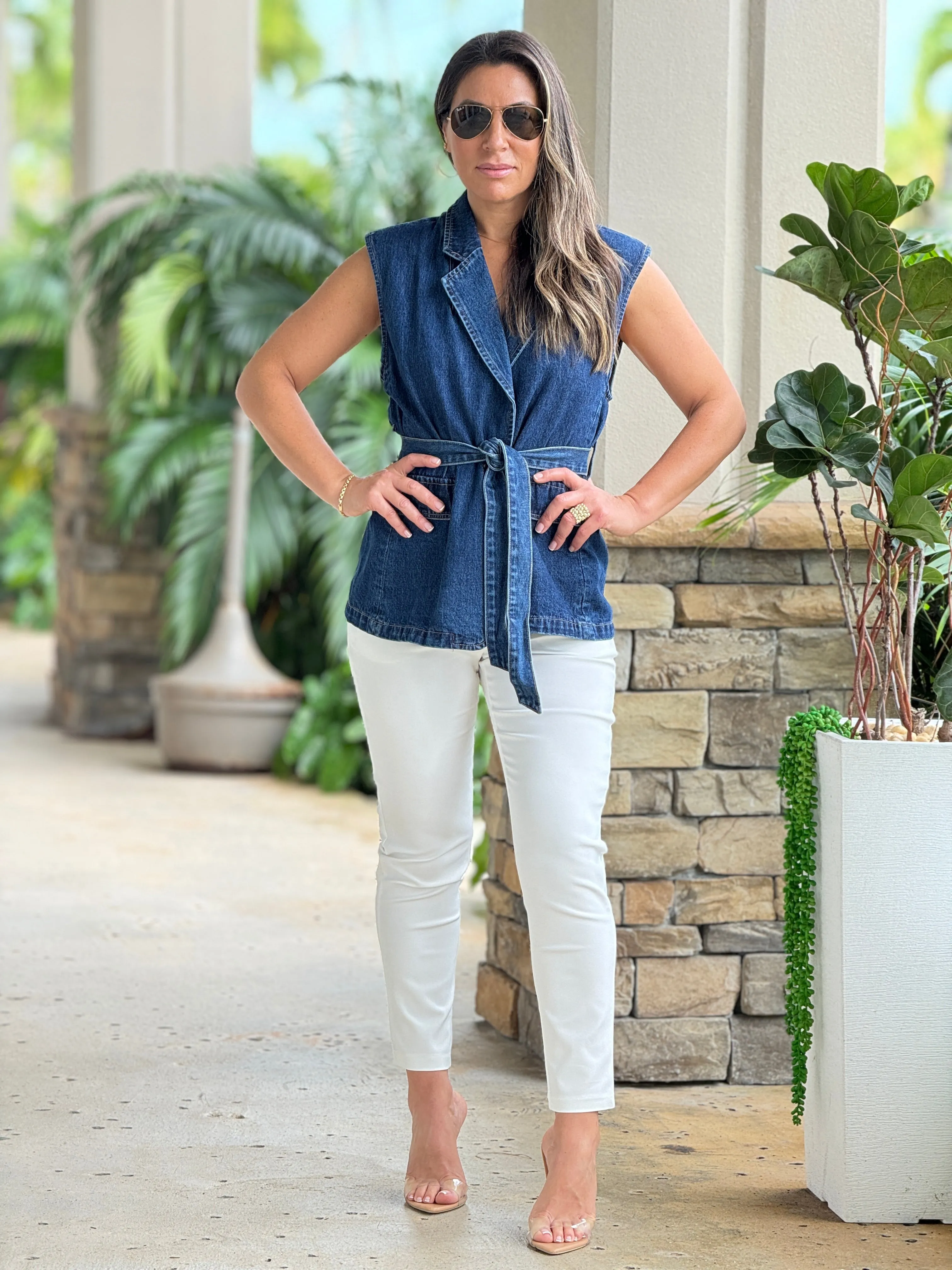 "Guada" Denim Belted Vest