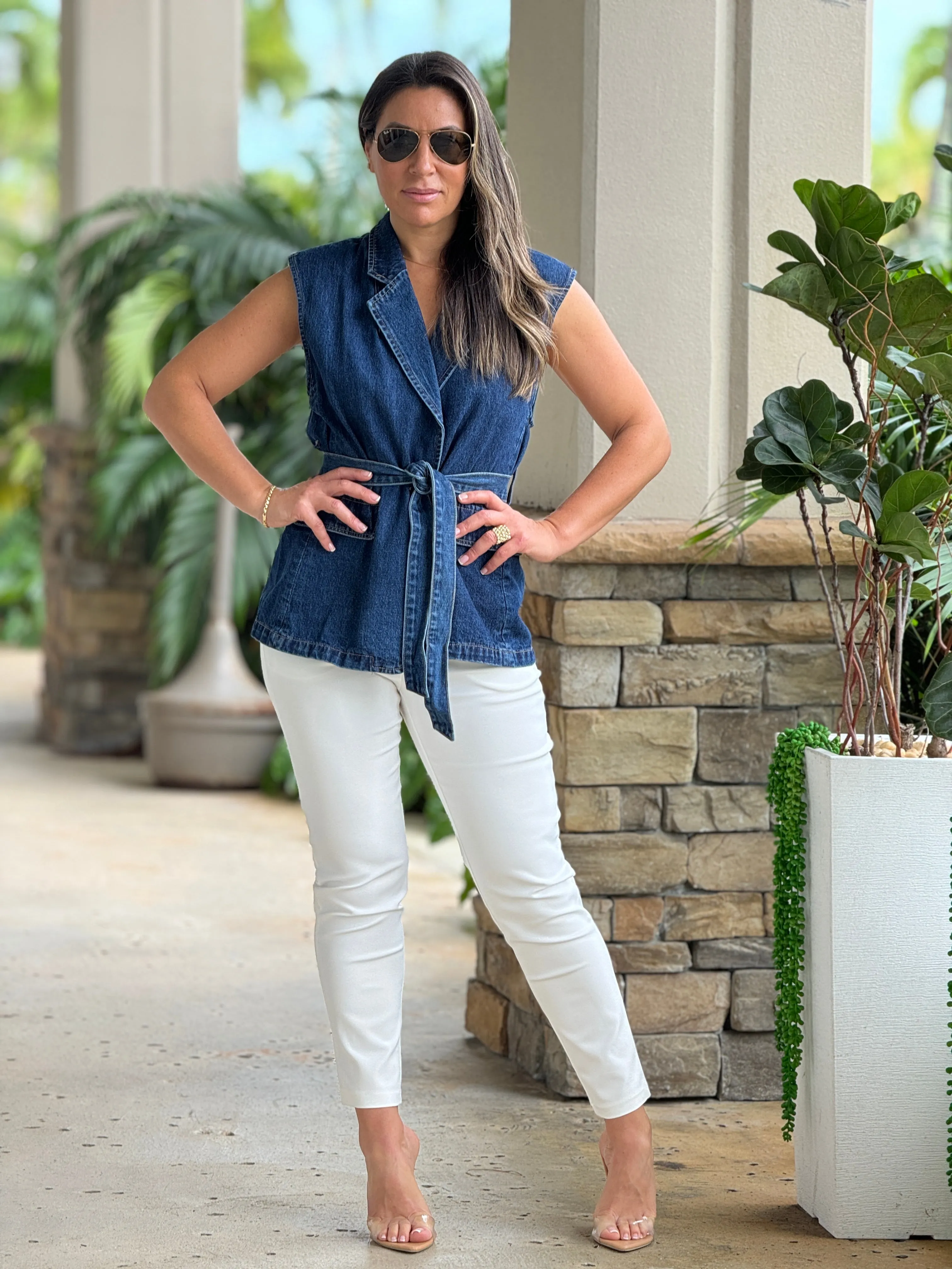 "Guada" Denim Belted Vest