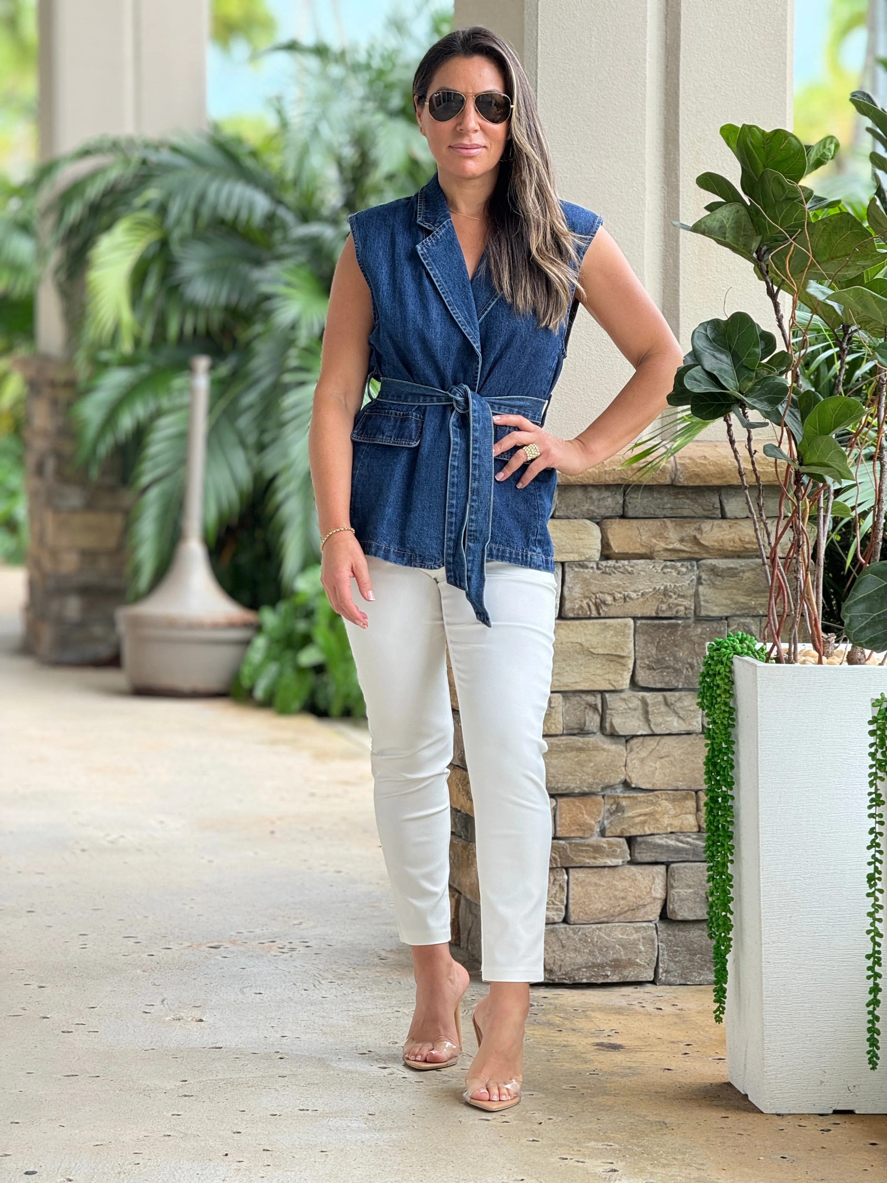 "Guada" Denim Belted Vest