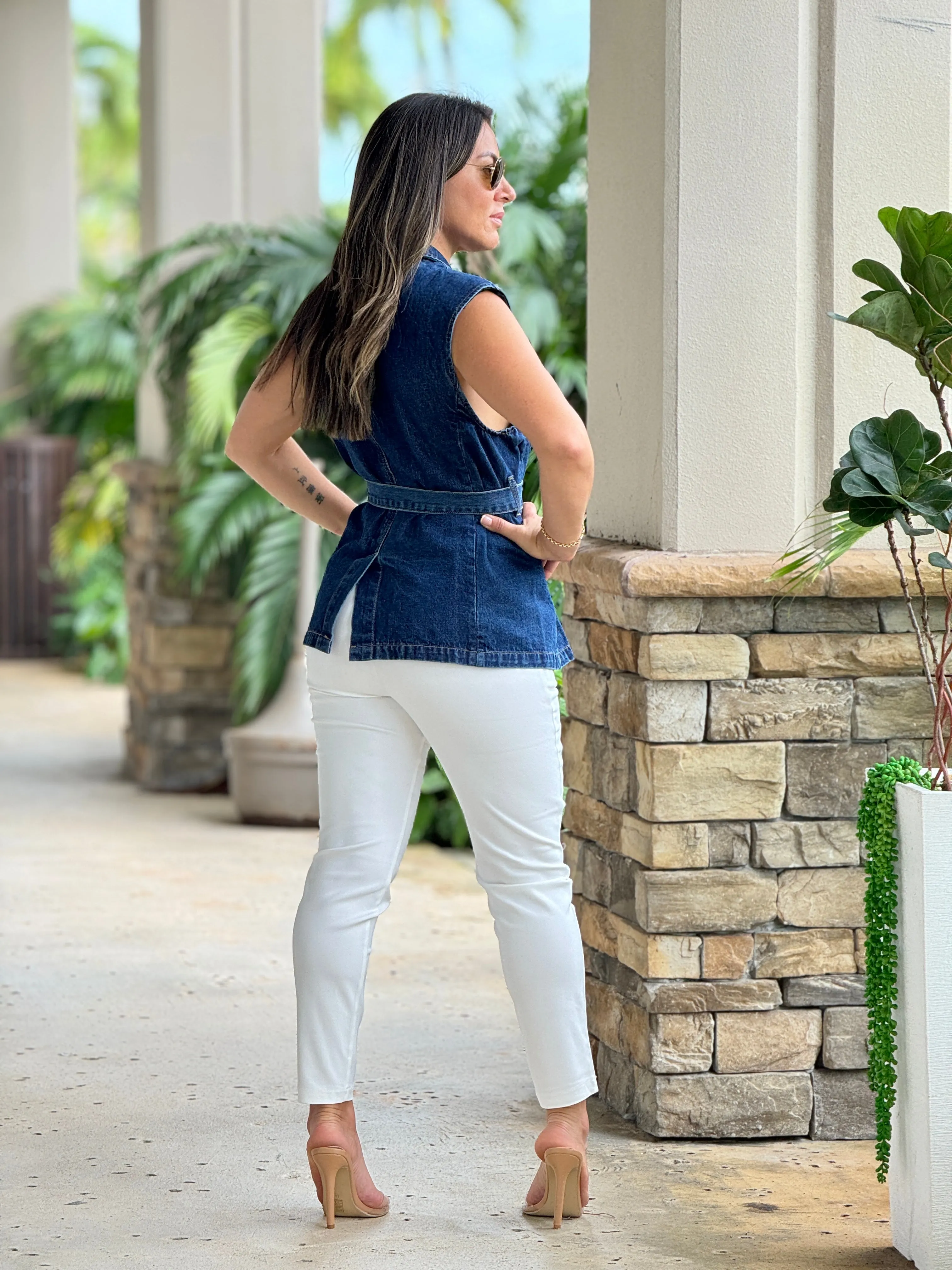 "Guada" Denim Belted Vest