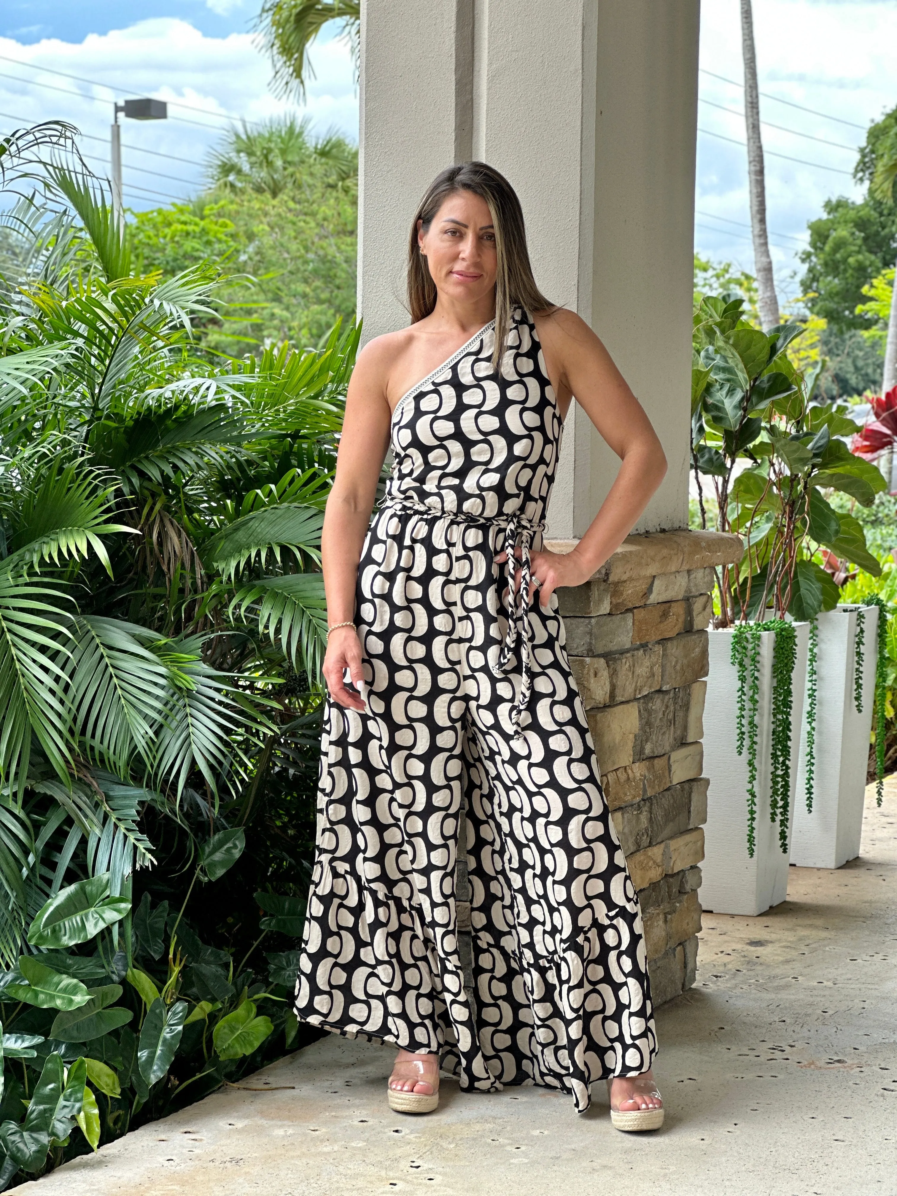 "Illa" Printed One shoulder Jumpsuit