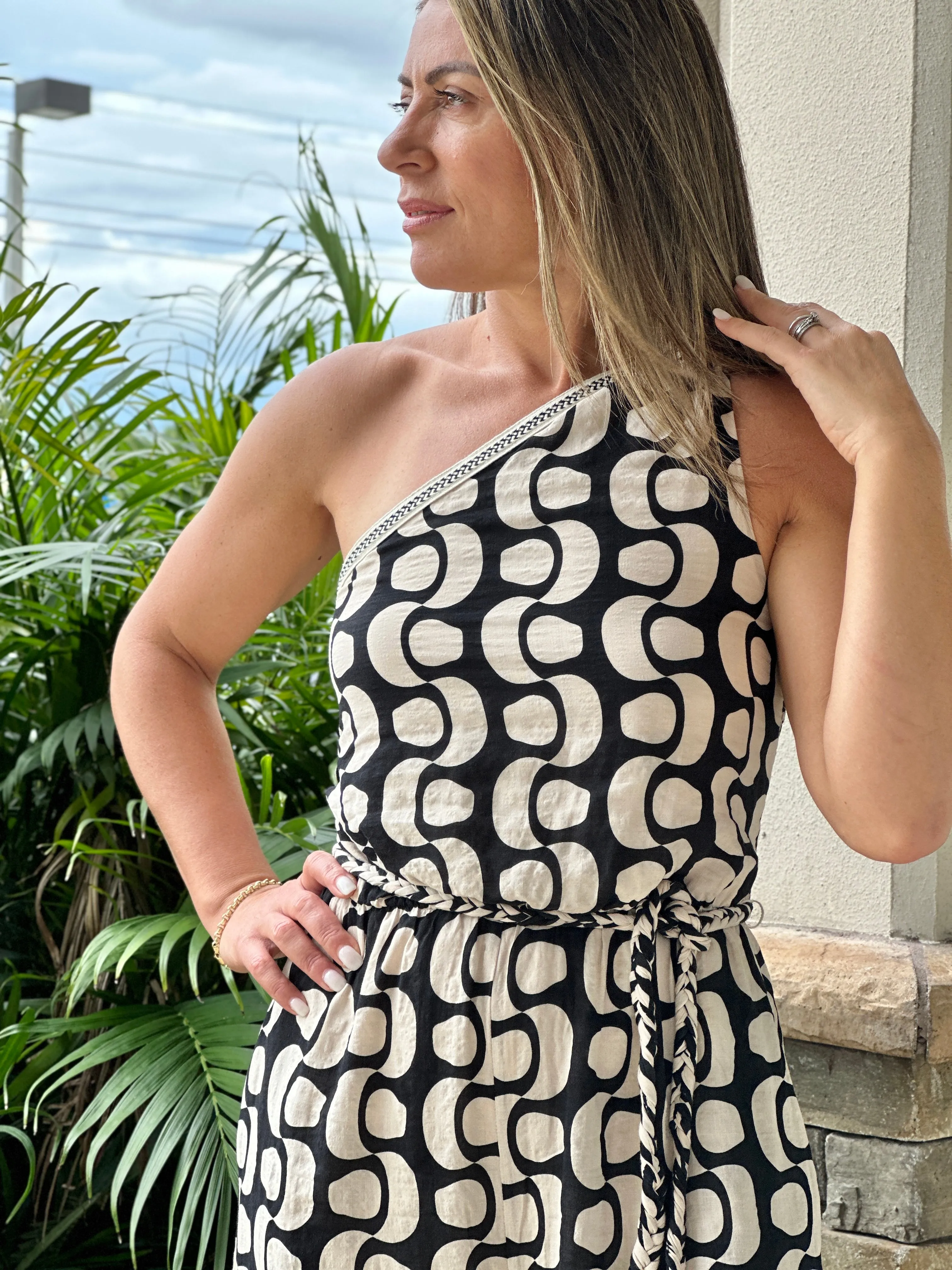 "Illa" Printed One shoulder Jumpsuit