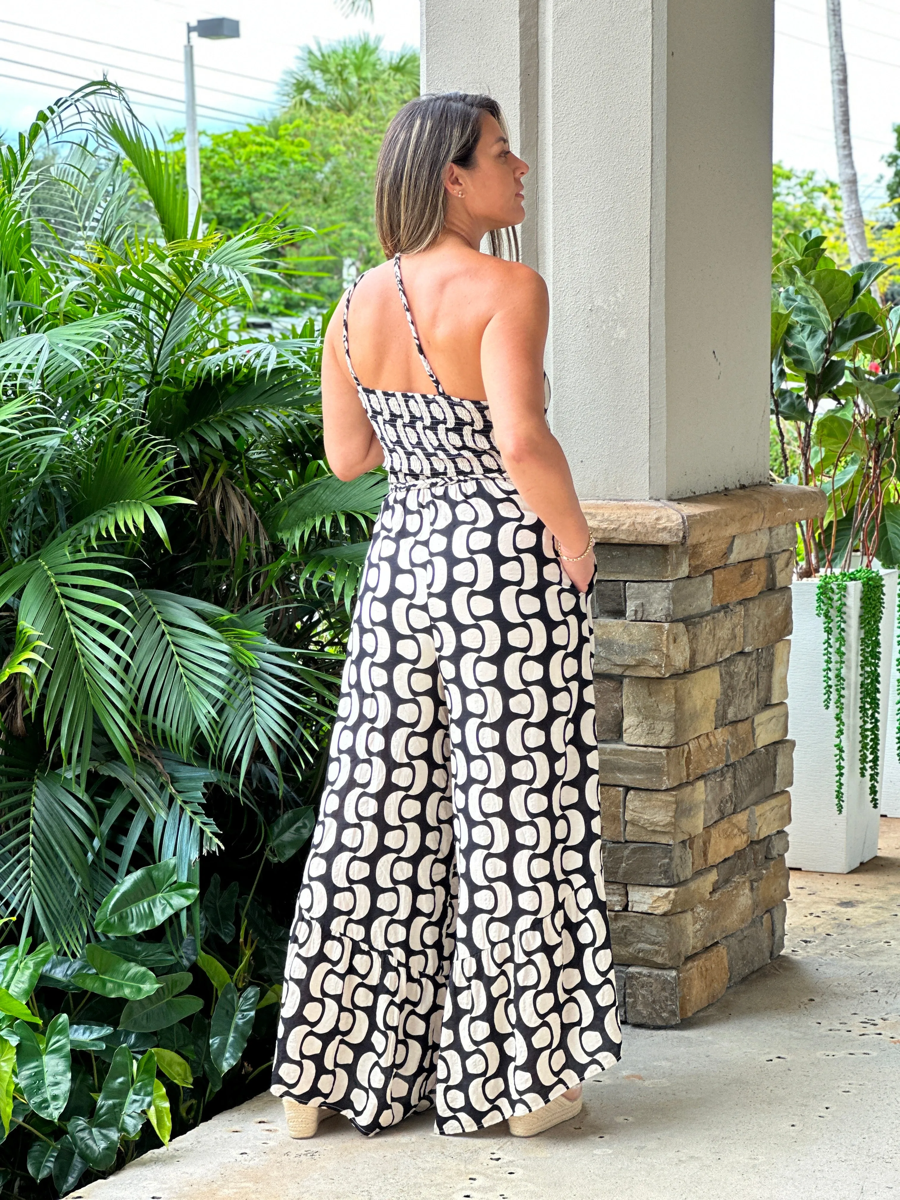 "Illa" Printed One shoulder Jumpsuit