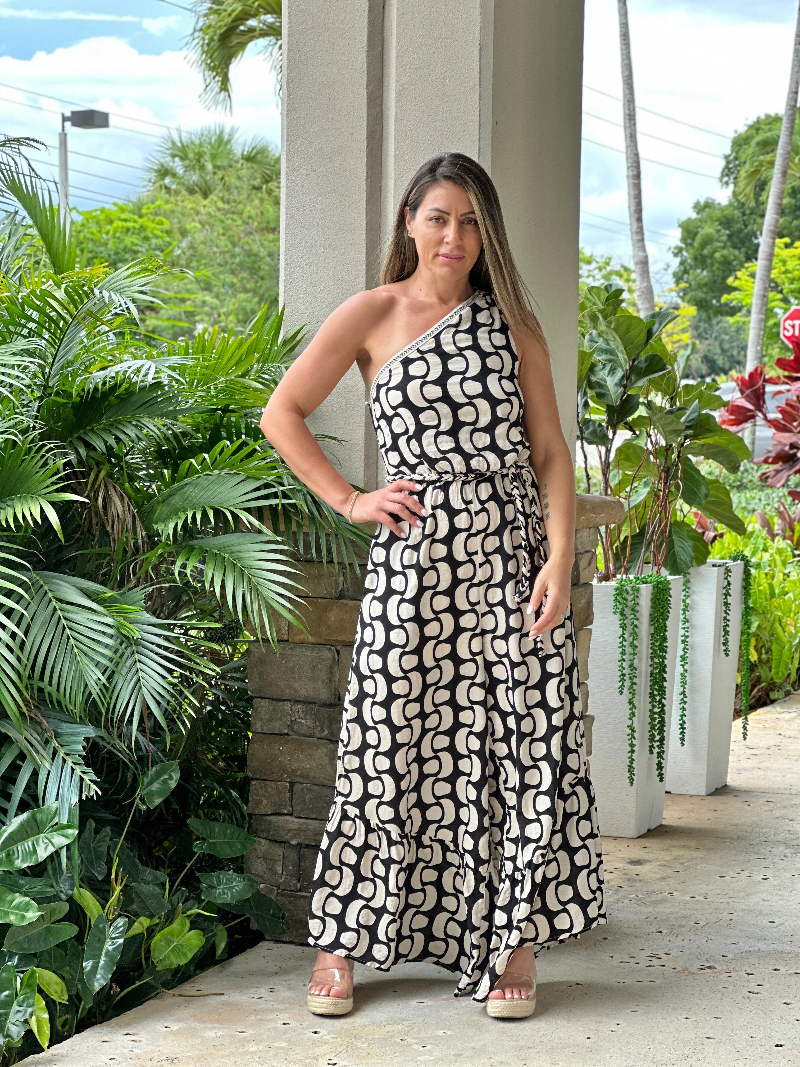 "Illa" Printed One shoulder Jumpsuit