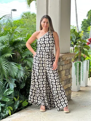 "Illa" Printed One shoulder Jumpsuit