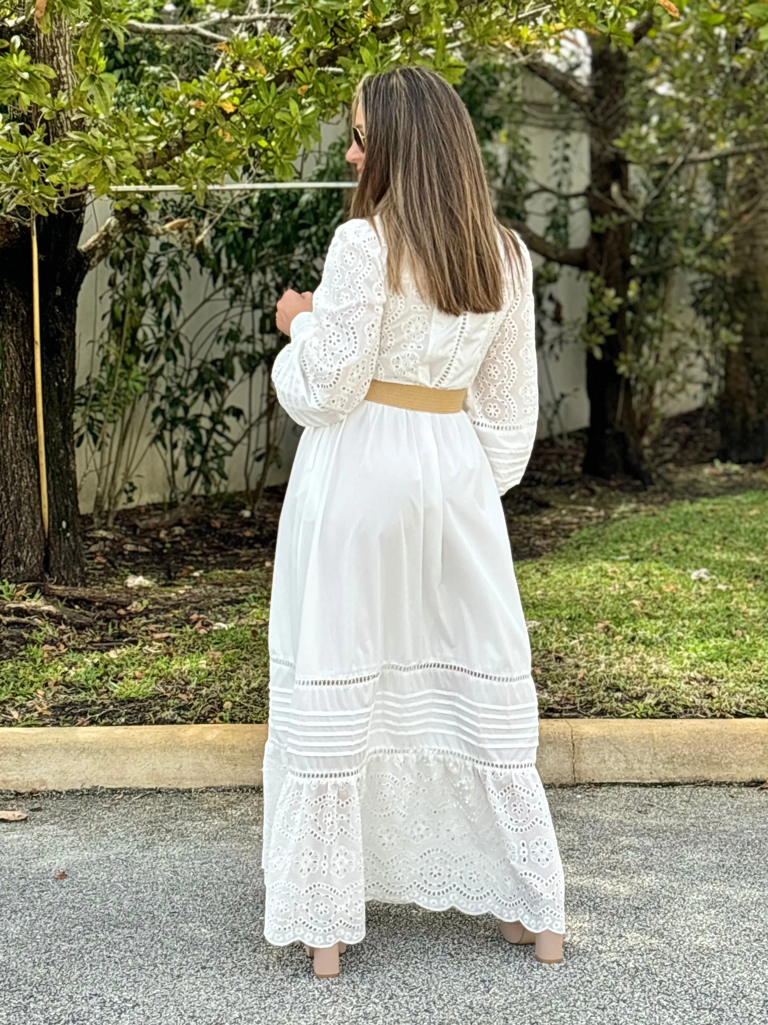 "Oriana" Long Sleeve Button Up White Dress
