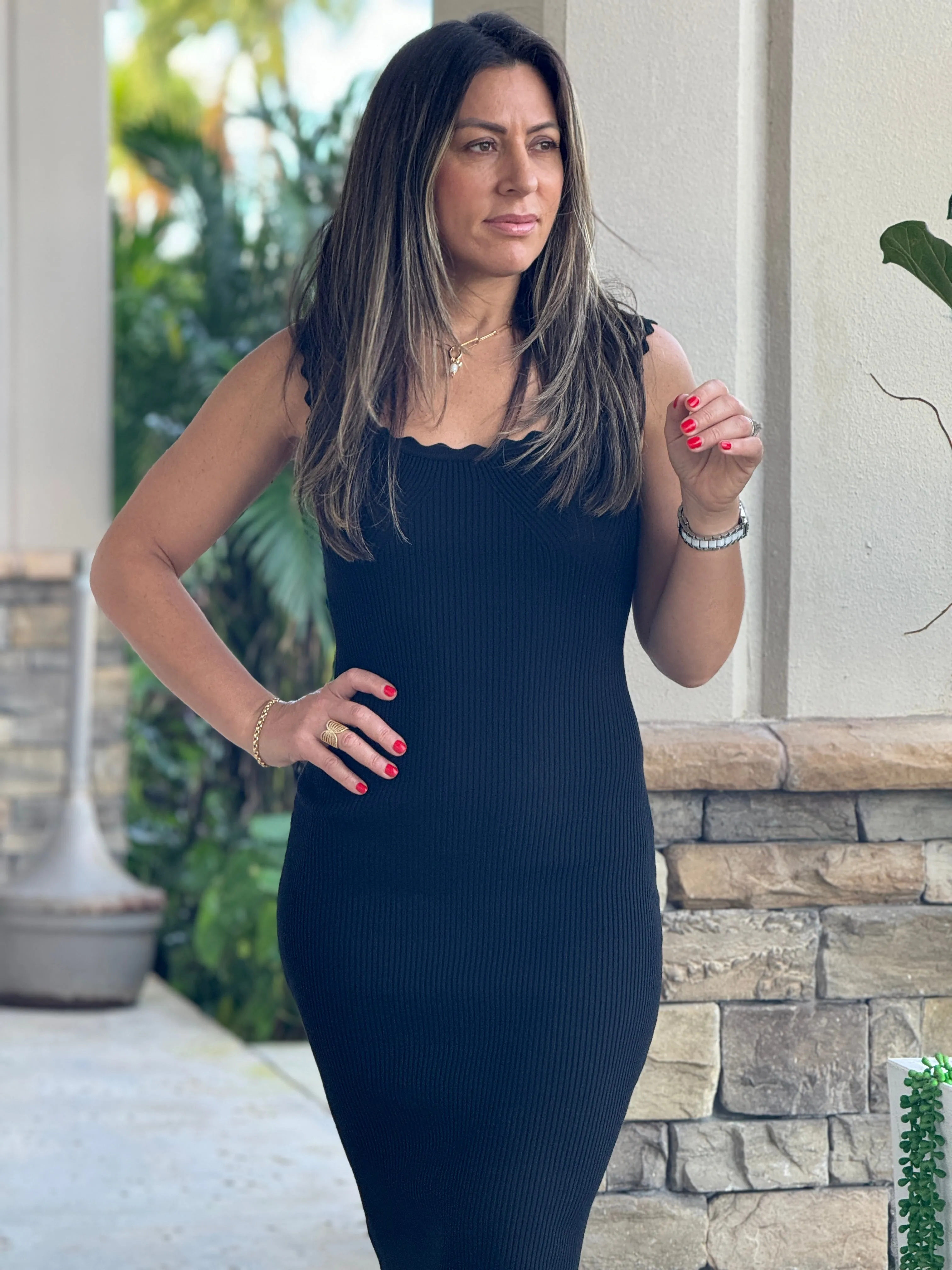 "Rose" Sleeveless Knit Midi Dress