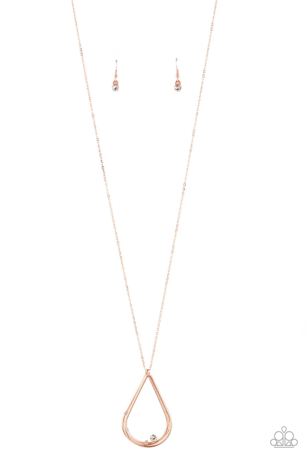 "Royal Reign Storm" Copper Brown Rhinestone Teardrop Pendant Necklace Set