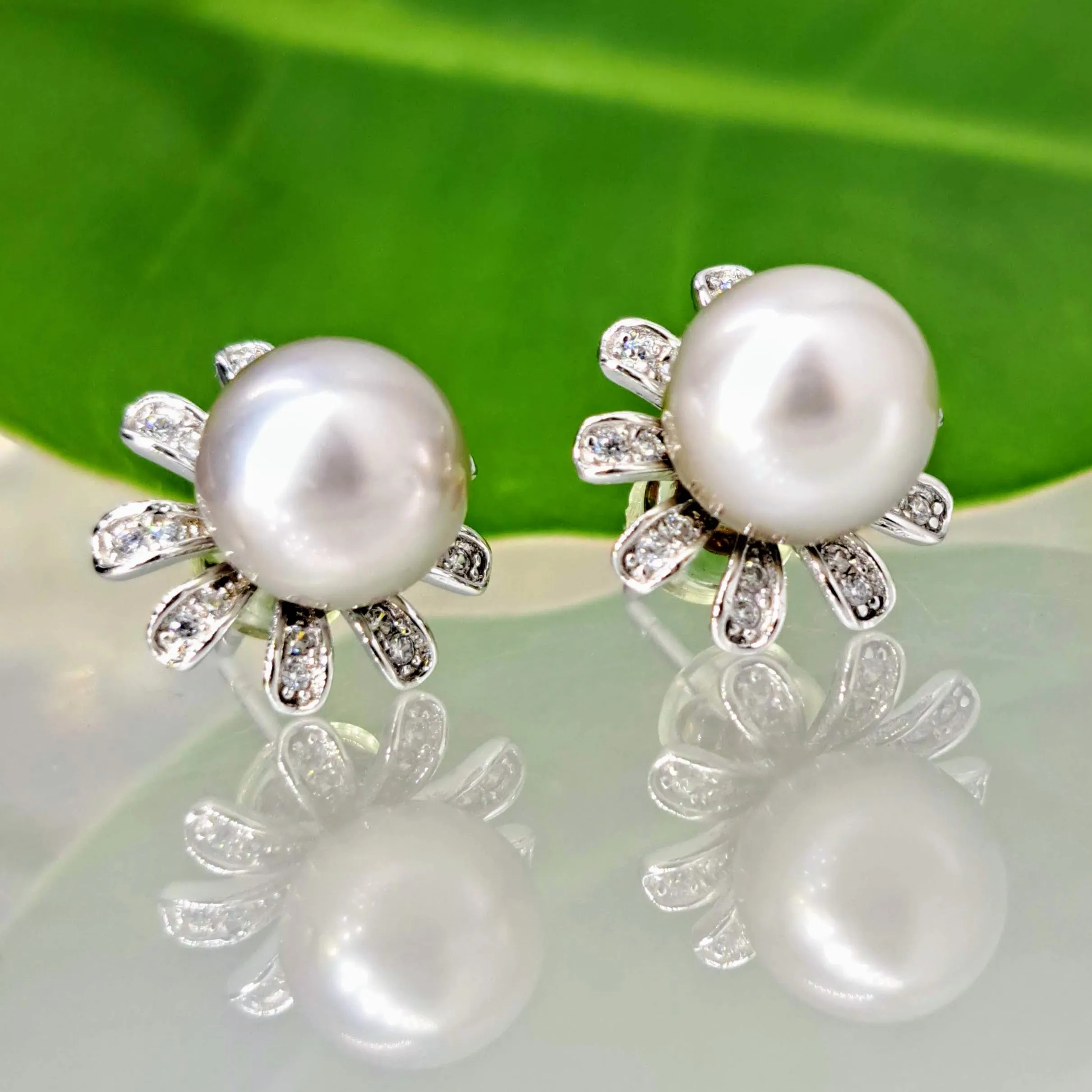 "Super Blooms" 0.5" Earrings - Tahitian Pearl, Topaz, Anti-Tarnish Sterling