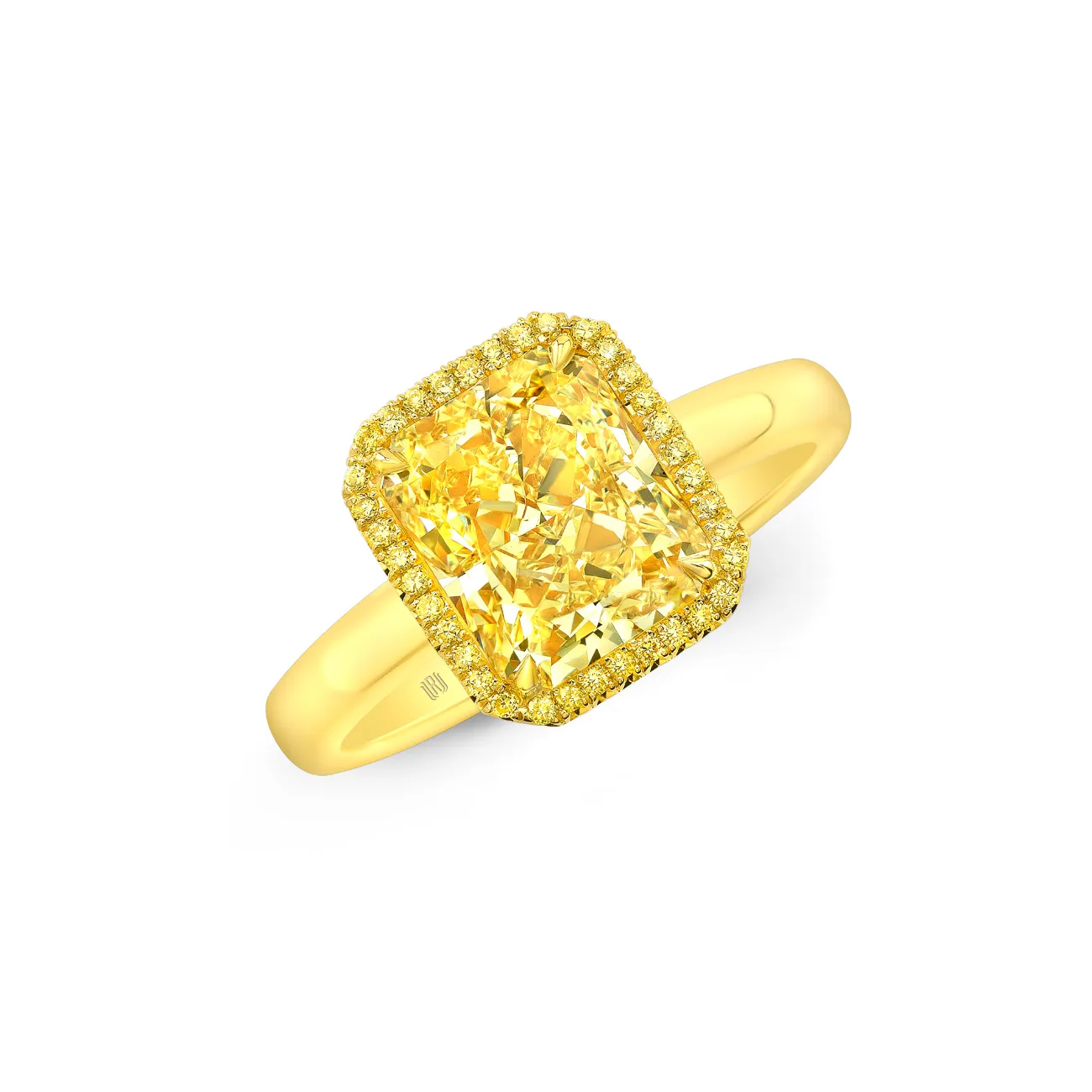 Radiant Cut 4.02 ct 18K Yellow Gold Halo Fancy Yellow Diamond Engagement Ring